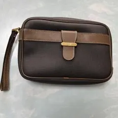 【美品】ダンヒル　クラッチバッグ　レザー　PVC 茶　グレー　ゴールド金具