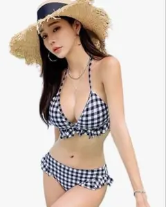 水着レディース ビキニ 2点セット チェック柄 フリル 可愛い