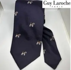 【Guy Laroche PARIS】イタリア製 シルクネクタイ 犬柄 ネイビーのサムネイル