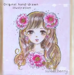 匿名配送✧*。フレーム付き original 手描きイラスト✧*。ミニ色紙