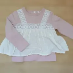 レース付きピンクホワイトトップス 90cm