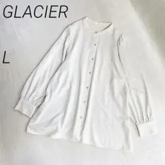 GLACIER バンドカラーシャツ　ボリュームスリーブ　ギャザー　長袖　無地のサムネイル