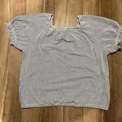 160 半袖 ブラウス Tシャツ ユニクロ ストライプ フリル付き