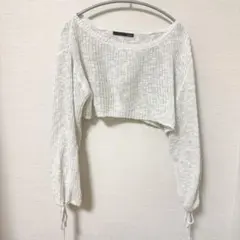 Heather クロップド丈 ラメニット メッシュ 長袖 ホワイトのサムネイル
