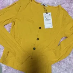 新品　タグ付き　ZARA イエロー リブニット Sサイズ　カーディガン風