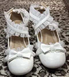 最終価格！フリル リボン パンプス ホワイト 大人用 コスプレ ロリータ23.5