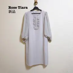 美品 ローズティアラ 42 レースドッキングワンピース 半袖 膝丈 