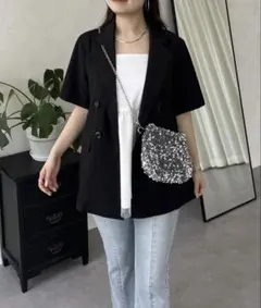 麻100】イヴ・サンローラン リネン 柄シャツ ジャケット 半袖 Mサイズ 
