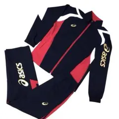 ASICS セットアップジャージ 上下セット 赤黒白金 S メンズ 美品