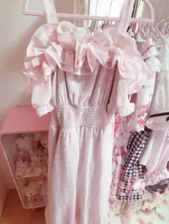evelyn エブリン ラメフリルロングOP ピンク