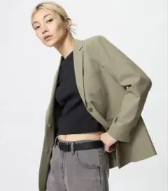 UNIQLO テーラードジャケット　リラックスフィット グリーン　Lサイズ