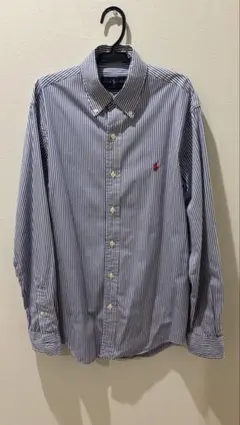 現行QR⭐︎ Ralph Lauren ストライプ長袖シャツ ラルフローレン 正規品】ポロ ラルフローレン 長袖シャツ L ストライプ 青 白 現行 QR
