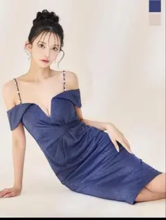 ネイビーオフショルダータイトドレス