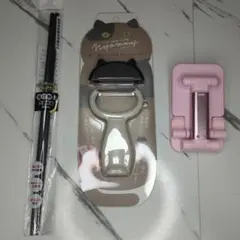 ニャミー 貝印 ねこ カバー付 ピーラー 菜箸 スマホスタンド ピンクのサムネイル