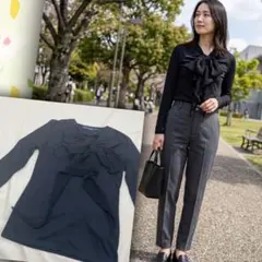 【綺麗】 M相当 ラルフローレン ボウタイ リボン 長袖 カットソー 黒のサムネイル