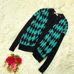 ニットカーディガン 長袖 ダイヤモンド柄 アーガイル柄 上品