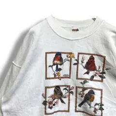 BQRK アニマル スウェット 古着 90s 白 インコ イラスト 動物