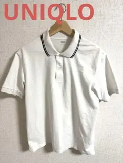 美品　UNIQLO ユニクロ ドライカノコ襟ラインポロシャツ（半袖）白 Lサイズ