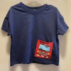 消防車プリント Tシャツ 100cm ネイビー　タグ付