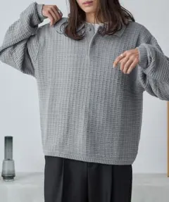 MONOMART グレー ニットポロシャツ M