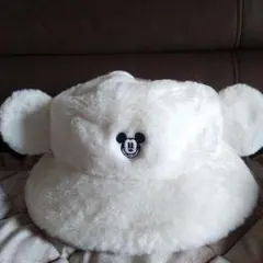 ディズニーリゾート　ミッキーボアのバケットハット　ホワイト