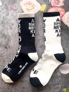 新品.※A BATHING APE BAPE ロゴ クルーソックス ２足セット
