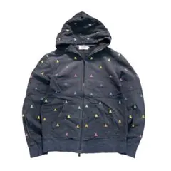 7AS5【BEAMS】スカル刺繍　ジップアップパーカー　ブラック　M 古着