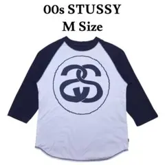 00s STUSSY ラグラン 七分袖ロンT SSリンク 両面ビッグプリント
