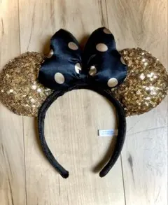 ディズニー ミニー カチューシャ 黒×金 スパンコール 美品