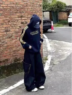 即購入歓迎！セール！ワイド カーゴ デニムパンツ 韓国 ヒップホップ 2XL