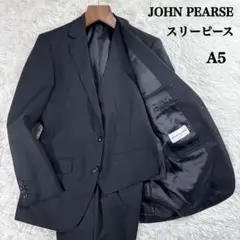 【美品】ジョンピアーズ スリーピース スーツ ストライプ ブラック A5 コナカ