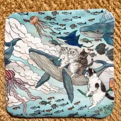 おとぎの国の猫と仲間たち柄　ハンドメイド4重ガーゼハンカチ