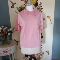 【新品札付き】レース編み ピンク 半袖 Tシャツ 花モチーフ大きいサイズ