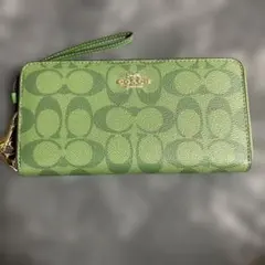新品未使用】COACH 長財布 シグネチャー ネオングリーン 箱・紙袋付き