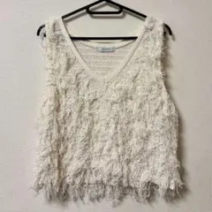 JEANASIS ループフリンジヤーン ベスト トップス オフホワイト