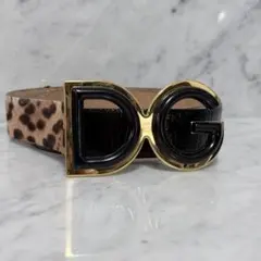 イタリア製 DG D＆G ドルガバ ヒョウ柄 レザーベルト 本革 ハラコ 黒