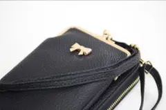 かわいい がま口ポーチ 機能的 コンパクト スマホポーチ　【ブラック】