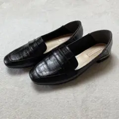 Private Label ローファー 黒型押しレザ ースクエアトウー