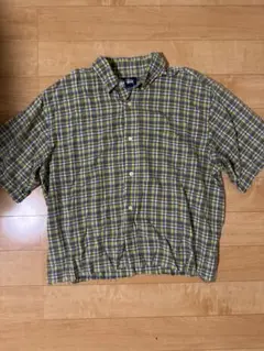 STUSSY 半袖シャツ/L/チェック/紺タグ　オールド