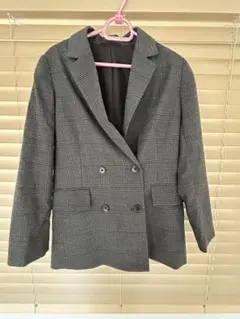グレー チェック柄 ダブルボタンジャケット