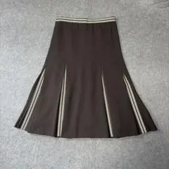 プリーツ フレアスカート ストライプ 日本製 ブラウン アメカジ レトロ
