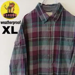 USA古着 weatherproof　ネルシャツXL　ワインレッドグレーチェックのサムネイル