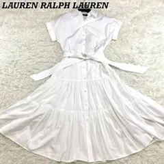 極美品✨ラルフローレン　ロングシャツワンピース　ティアード　ベルト付き　Aライン
