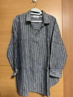 プレミアムリネンスキッパー　ストライプシャツ　グレー