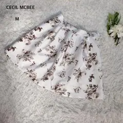 セシルマクビー　ミニスカート　フレア　シフォン　花柄　デートフェミニンM 白灰茶のサムネイル