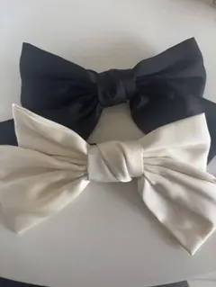 リボン型ヘアアクセサリーセット 黒白