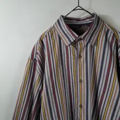 長袖シャツ ストライプ マルチカラー L 大きめ ゆったり 海外古着 個性的