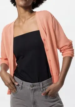 タグ付き ユニクロ ライトＶネックカーディガン ピンク Ｌサイズ