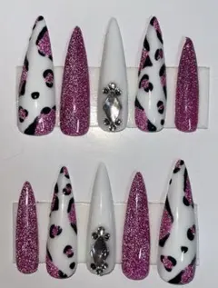 ヒョウ柄グリッターネイルチップ10個セット
