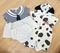 ディズニードナルド風ストライプワンピース＆ダルメシアン柄ロンパース
